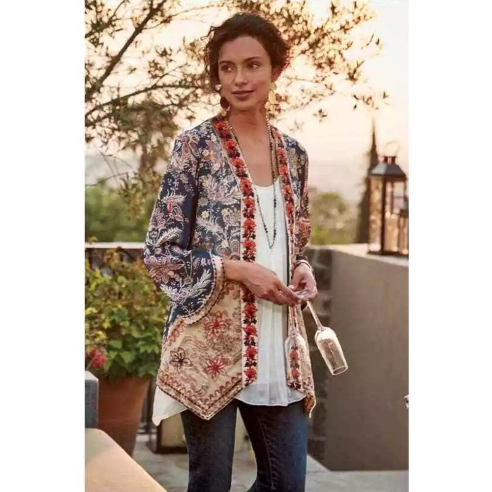 Soft Surroundings sz medium moonlight garden topper kimono velvet embroidery new